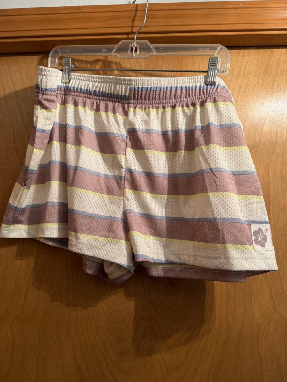 Grayson Threads Striped Athletic Shorts in Cream, Mauve & Light Blue